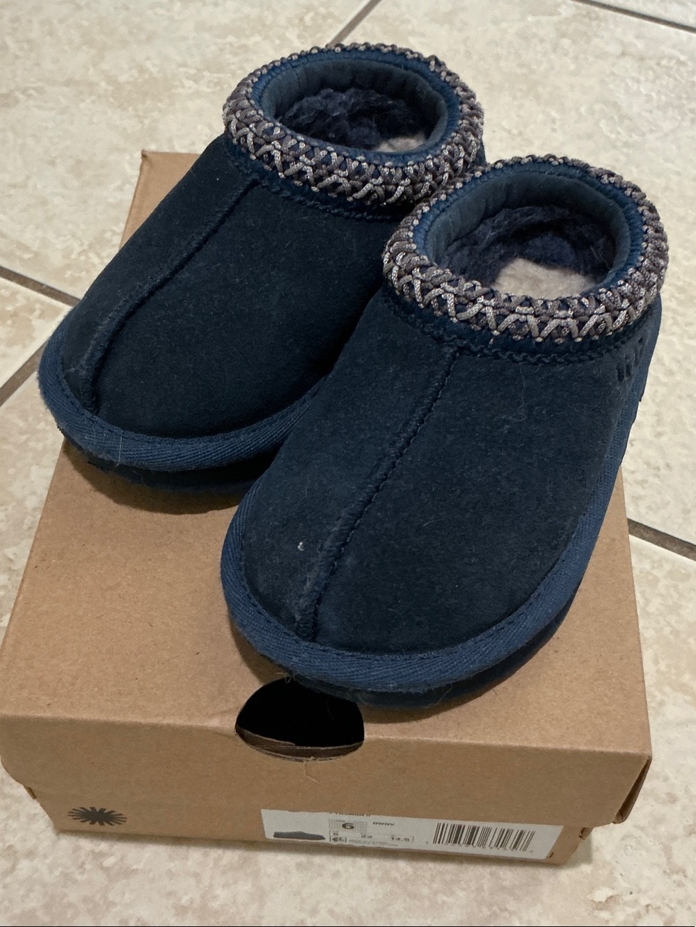 UGG Navy Blue Kids Slip-On Cozy Slippers